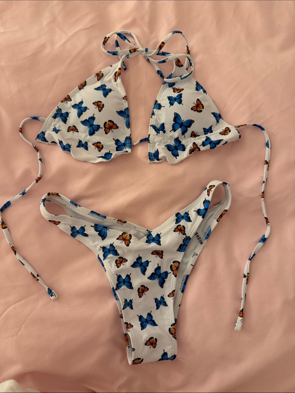 SHEIN NWT White Butterfly Print Womens Swim Set